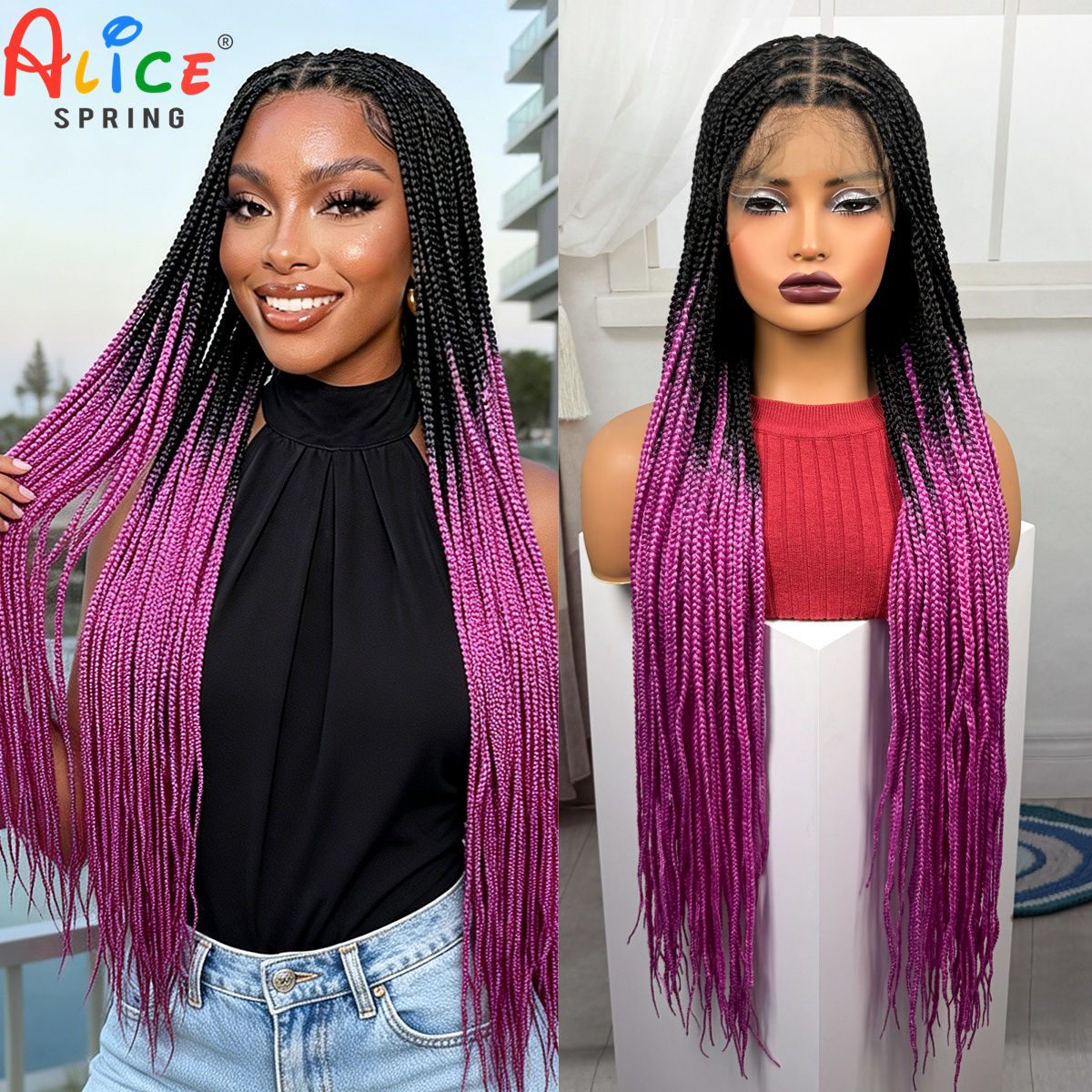 36inch Long Pink Color Box Bra - огляд і ціна Synthetic Braided Wigs For Black Women
