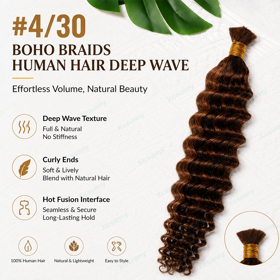 Color #4/30 Boho Braids Human  - огляд і ціна Water Wave Bulk Human Hair For Braiding
